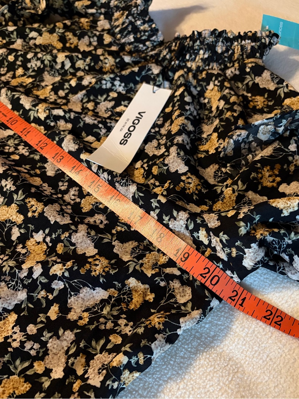 Vigoss Black Floral Smocked Neck Blouse with Cream Accents - Picture 6 of 7